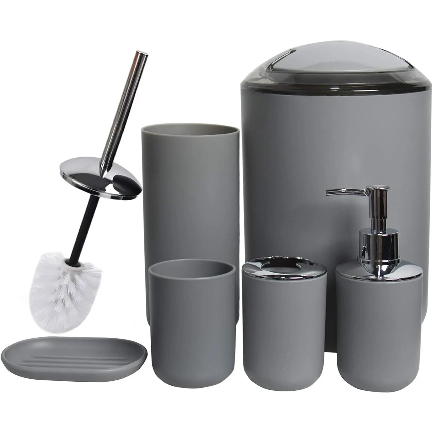 Light Gray 6-Piece Bathroom Accessory Set - Bathroom Decor with Soap Dispenser, Toothbrush Holder, Toothbrush Cup, Soap Dish, Countertop Fit, Ideal Housewarming Gift