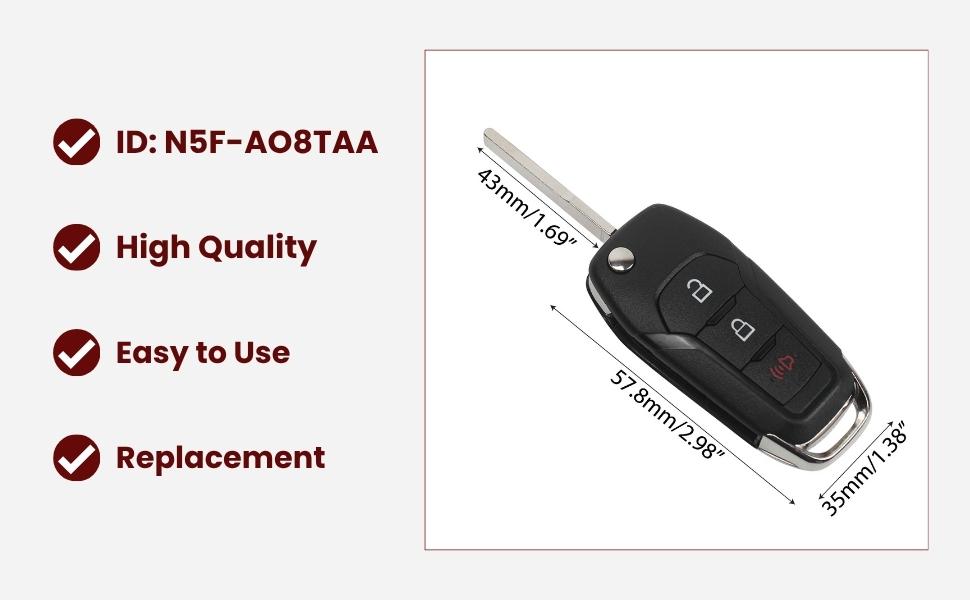 N5F-A08TAA Key Fob Replacement for Ford F150 (2015-2022), F250 F350 F450 F450 (2017-2022), for Explorer Ranger Ecosport Bronco, Replace #‎164-R8130 #5923667, 3 Button Keyless Entry Flip Remote, 315Mhz