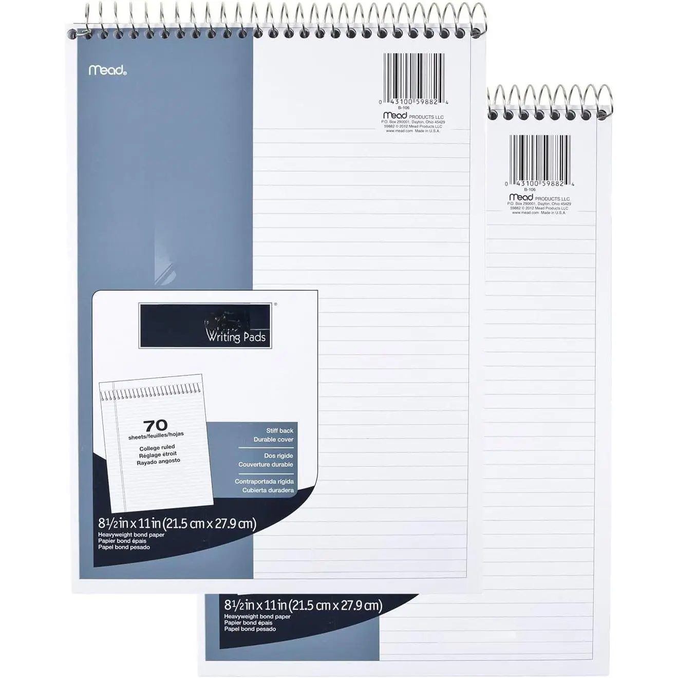 Wirebound Notebook/Notepad/Steno Book, 8.5 x 11 Inches,70 Pages, 140 Sides, 2-Pack, Stiff- (73403)