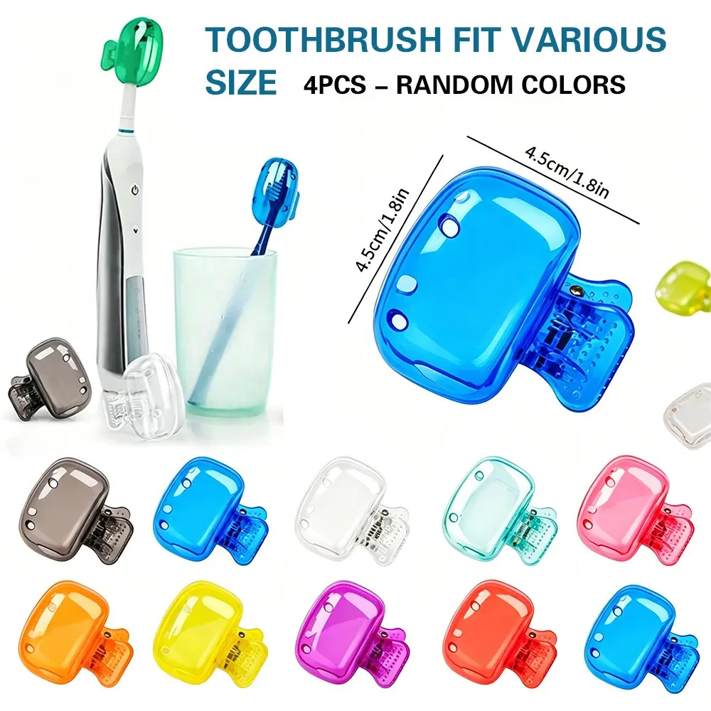 4-Pack High-Quality Toothbrush Head Protectors, Multiple Colors Available, Portable Odor-Free Travel Storage Box & Protector
