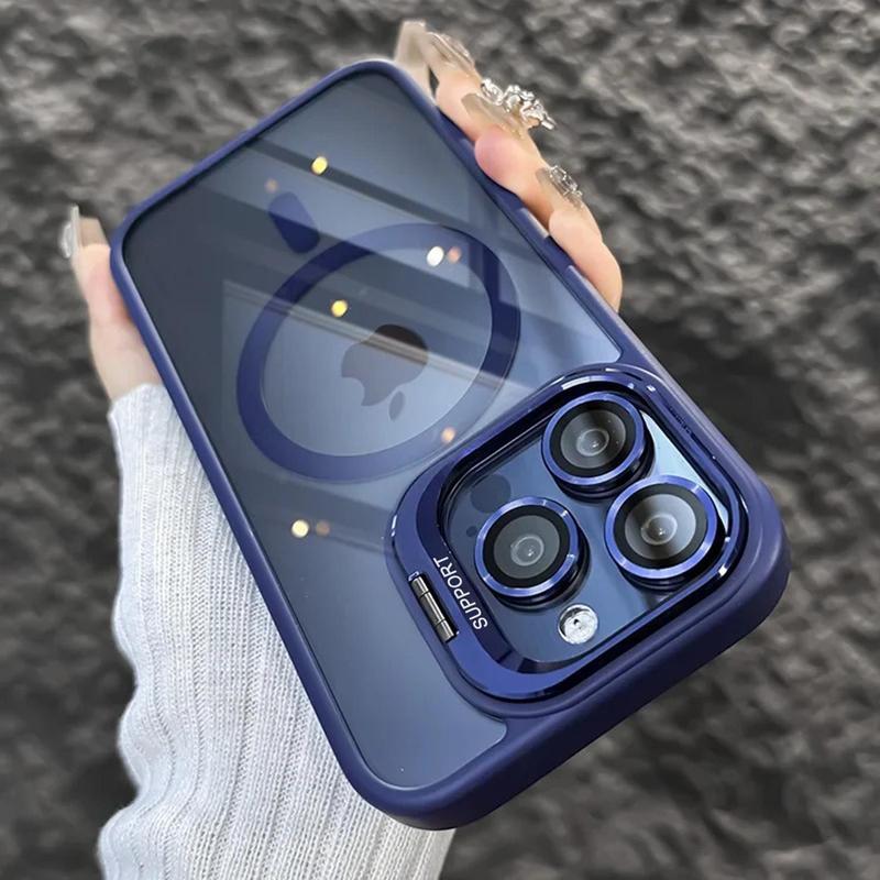Clear Magnetic Case with Camera Kickstand for iPhone 17 16 15 14 13 12 Pro Max Compatible with Mag Safe Military-Grade Protective Case Cover Drop Protection with Camera Lens Protector