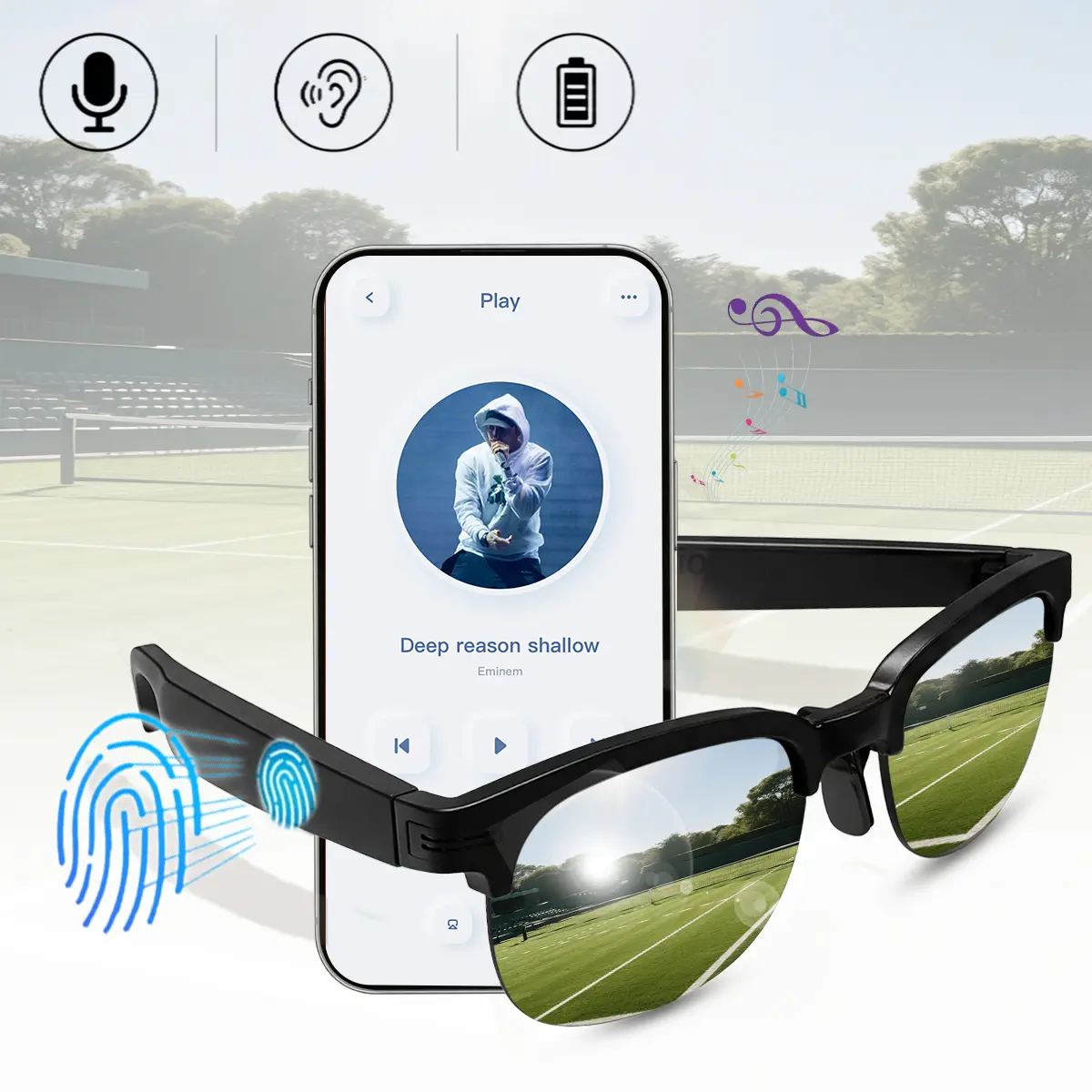 Open-Ear Bluetooth Sunglasses, Smart Music Glasses with Audio Speaker, Clear Voice Calls, Touch & Voice Control, UV Protection Lenses, Wireless Audio Glasses for Sports and Daily Wear