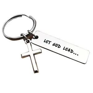 Engraved Stainless Steel Cross Keychain  Sleek Durable Faith Charm for Daily Carry