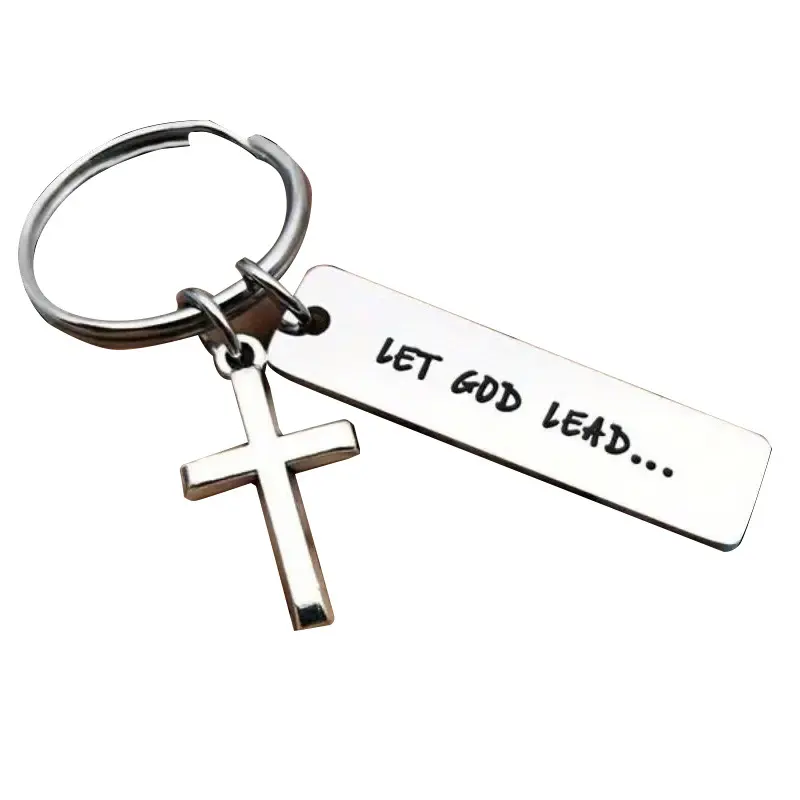 Engraved Stainless Steel Cross Keychain  Sleek Durable Faith Charm for Daily Carry