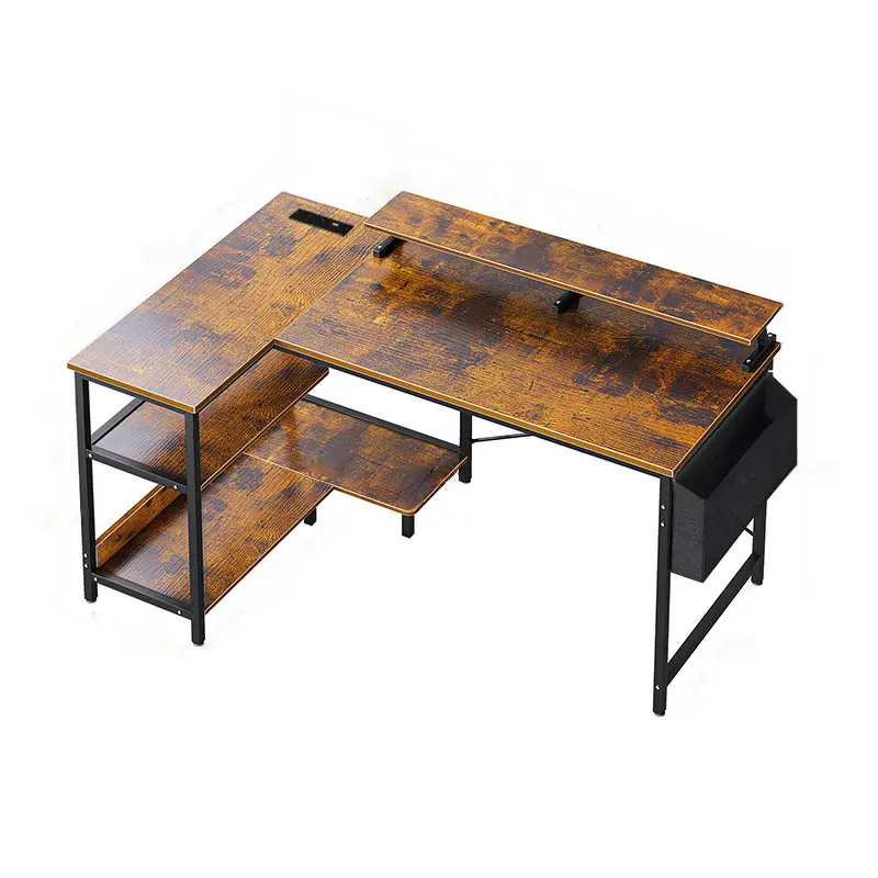 Reversible L Shaped Computer Desk,Gaming Desk with Monitor Stand & Storage Shelves, Corner Office Desk
