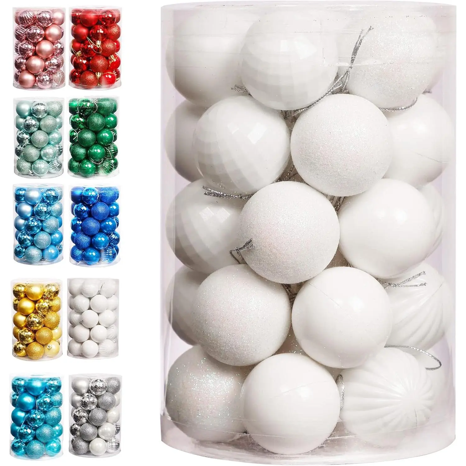 Lulu Home Christmas Ball Ornaments, 34 Ct 1.57" Pre-Strung Hanging Ornament Decorations, Xmas Shatterproof Plastic Balls for Holiday Party Wreath Garlands Trees, White