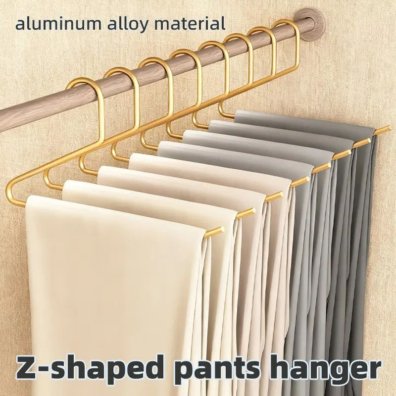 5-Pack Aluminum Alloy Pants Hangers, Thick Anti-Slip Design, Suitable for Long Pants Scarves, Invisible Clothing Storage, Durable and Stylish Hanging Solution