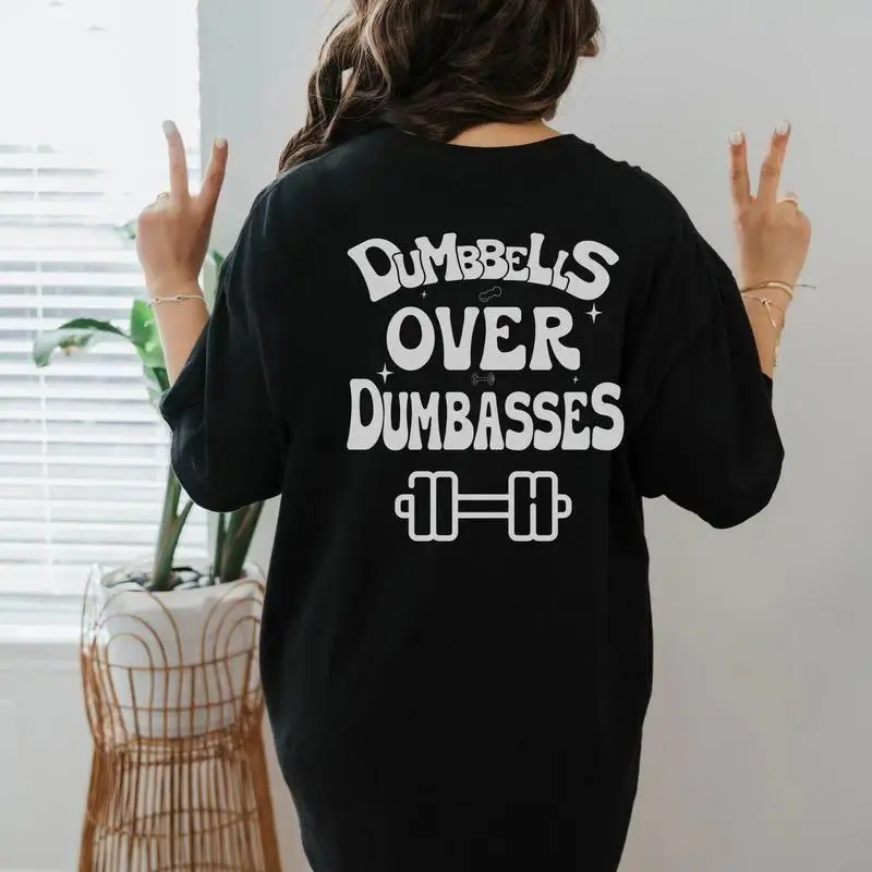 Women's Printed Dumbbell Logo T-Shirt - Comfortable Soft Apparel, Muscle Mommy Weight Lifting Powerlifting Gift, Casual Cotton Gym Workout Top t0407, Seamless, Dumbbell Logo Women's T-Shirts, Bodybuilder Graphic Women's T-Shirts