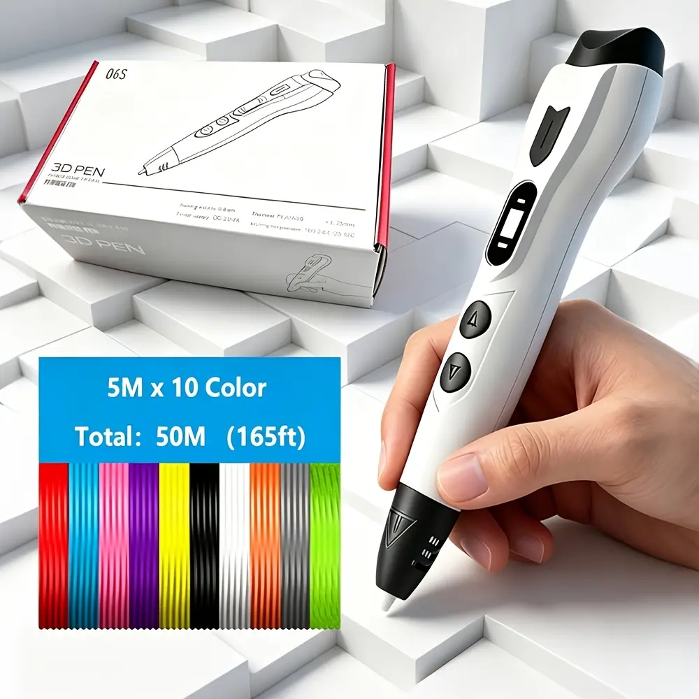 3DLNK New Upgraded 3D Printing Pen, No Clogging Nozzle, Easy to Use, PLA Filament: 10 Colors x5m Each, Total 50M/165ft, Comes with Portable Storage Bag+ Color Gift Box Packaging, 3DLNK- Perfect Gift for Loved Ones