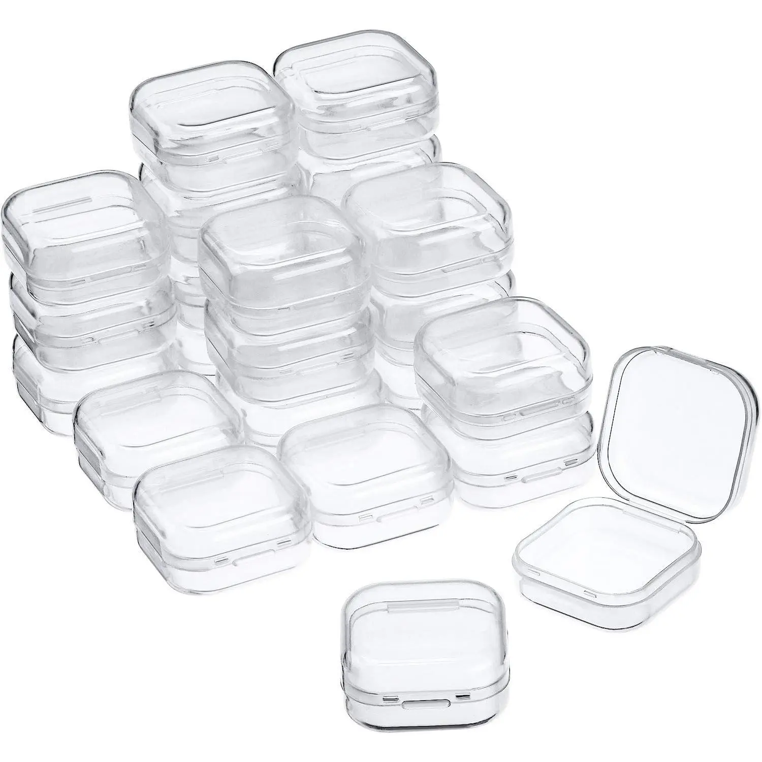 24 Packs Small Clear Plastic Beads Storage Containers Box with Hinged Lid for Storage of Small Items, Crafts, , Hardware(1.37 x 1.37 x 0.7 Inches)
