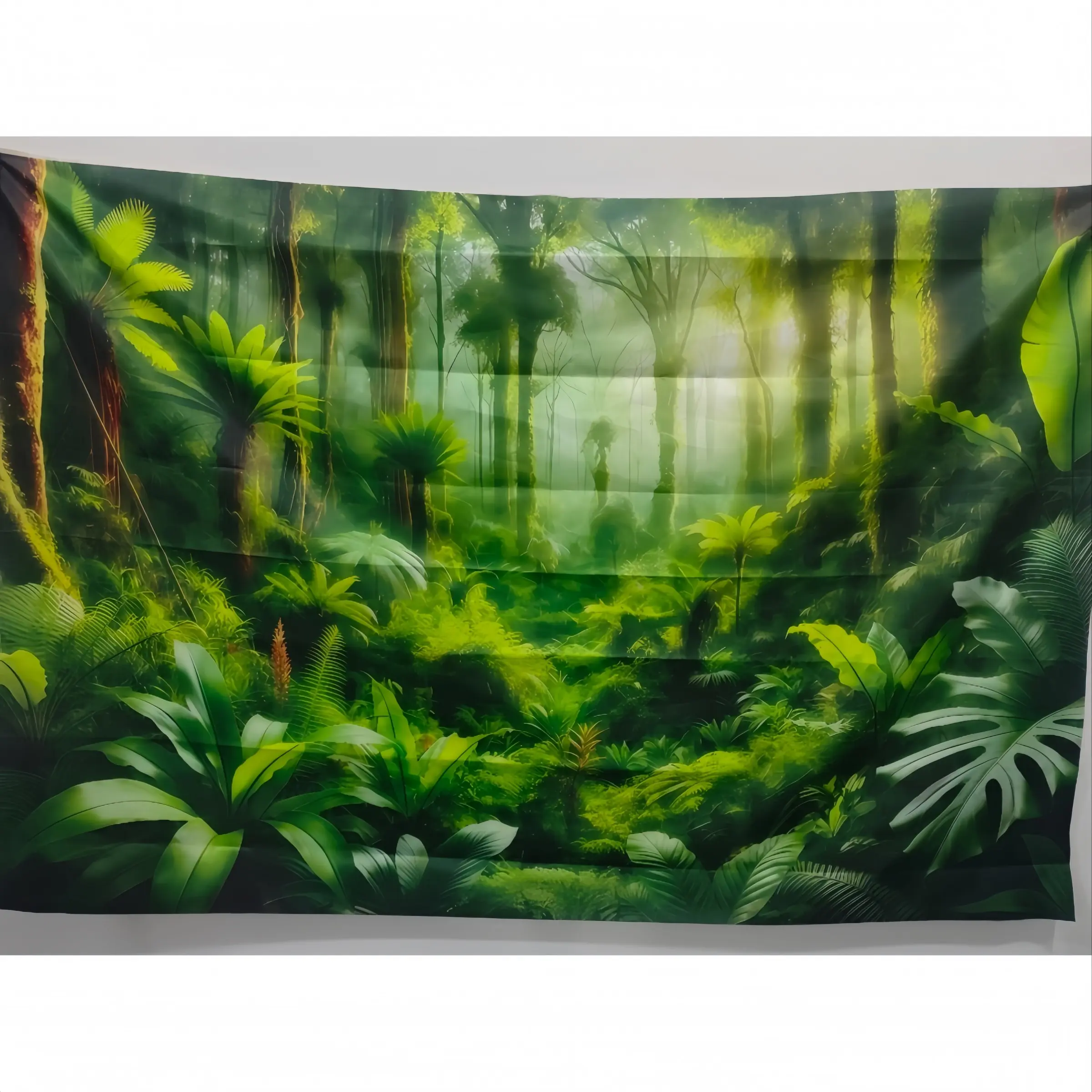 2D Flat 1pc Tropical Rainforest Jungle Photography Backdrop, Lush Green Plants Trees Misty Forest Background Cloth, Christmas decorations holiday decor New Year winter decor for Nature Theme Party Photo Booth Banner