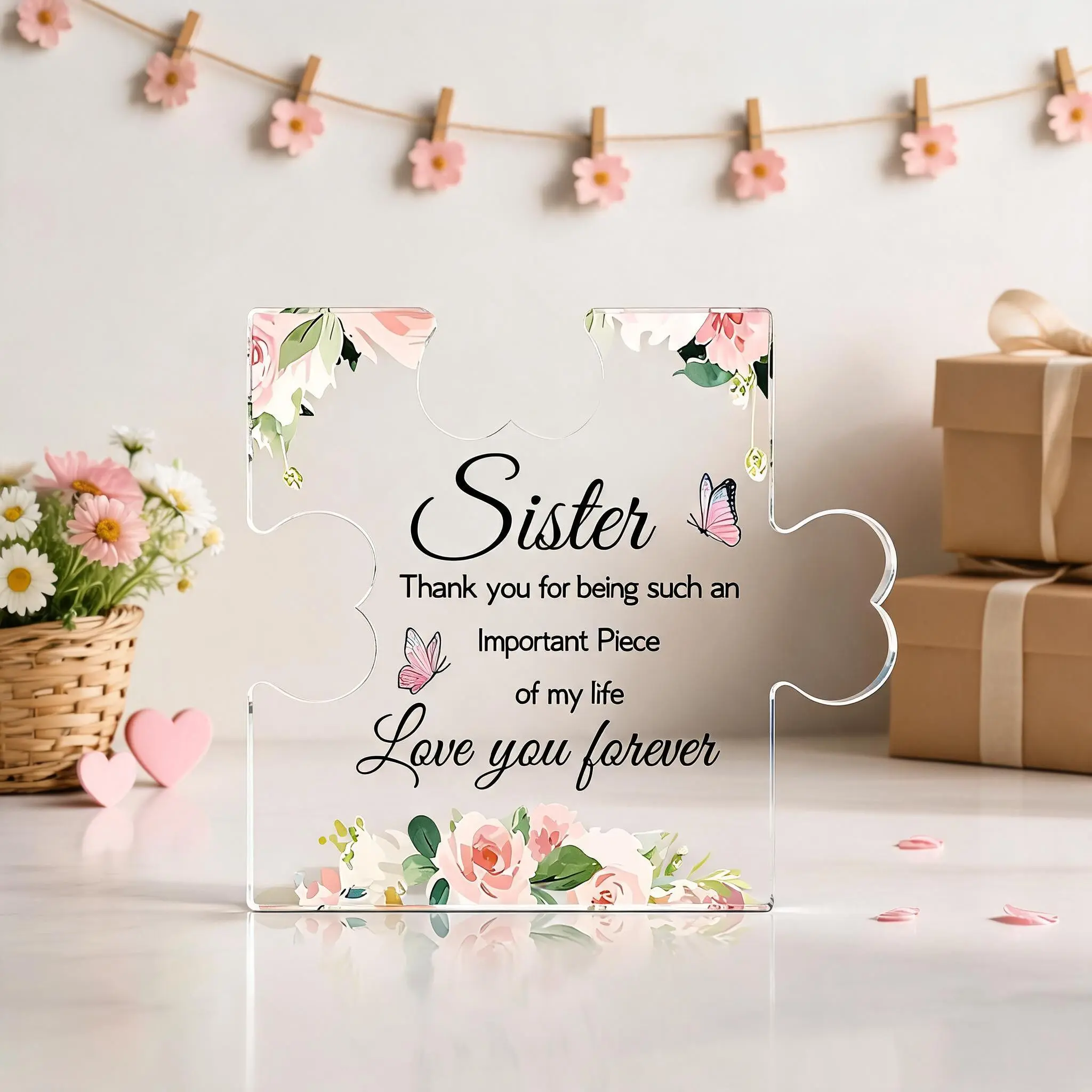 Acrylic Puzzle Gift for Sisters, 'love You Forever' Design, Perfect for Home & Office Décor, Ideal Women's Friendship Present, Acrylic Desktop Decoration, Acrylic Plaque