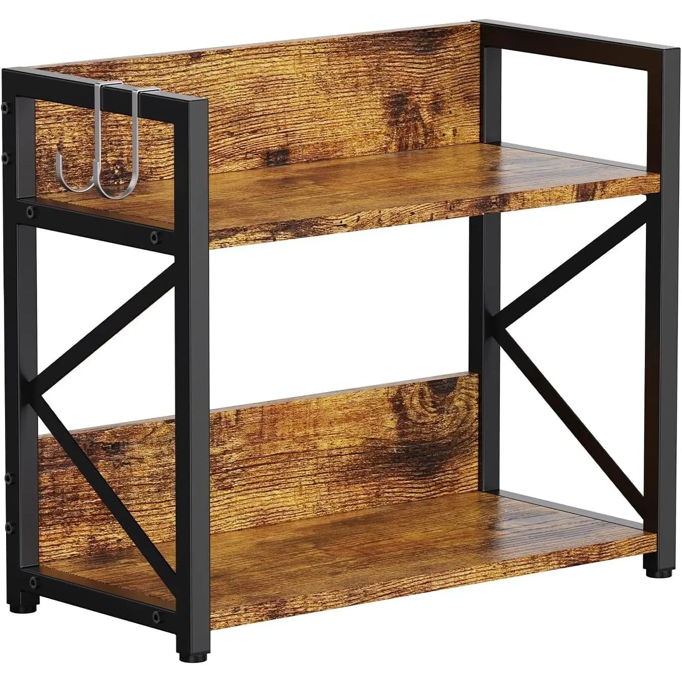 2 Tier Kitchen Counter Shelf Organizer, Coffee Bar Station Organizer for Countertop,Space Saving  Rack, Desk Shelf Riser, Coffee Bar Accessories(Rustic Brown, Medium)
