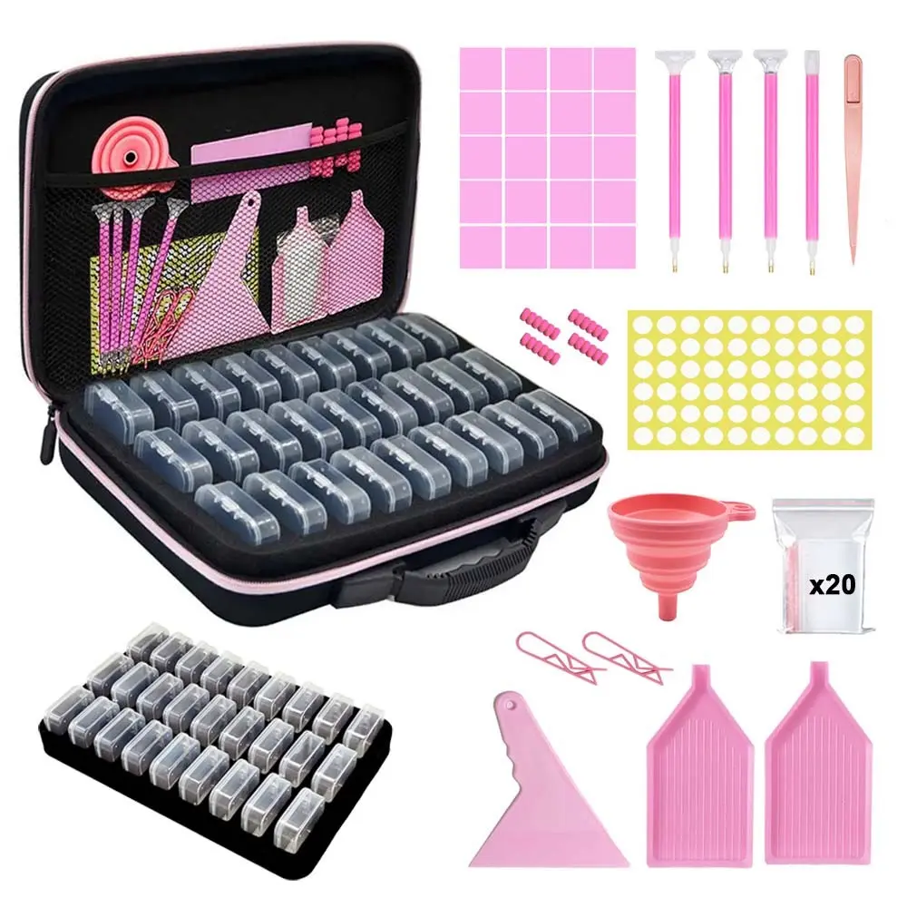 27 Slot Diamond Painting Storage Box, Complete Set with Tools, Dotting Pen, Putty, Tweezers, Transparent Organizer for Seeds, Beads, Rhinestones