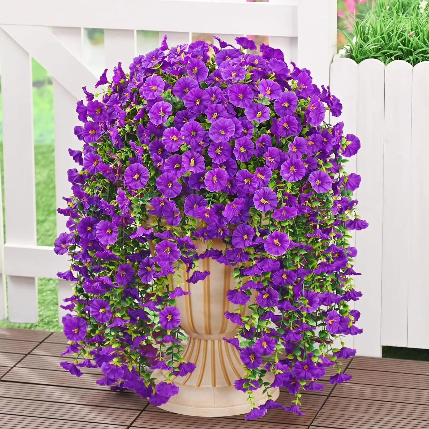 2 Pcs Look Real Artificial Flowers for Outdoors, Realistic Artificial Flowers for Outdoors, UV Resistant Fake Plants Silk Petunia Faux Flowers for Porch, Purple