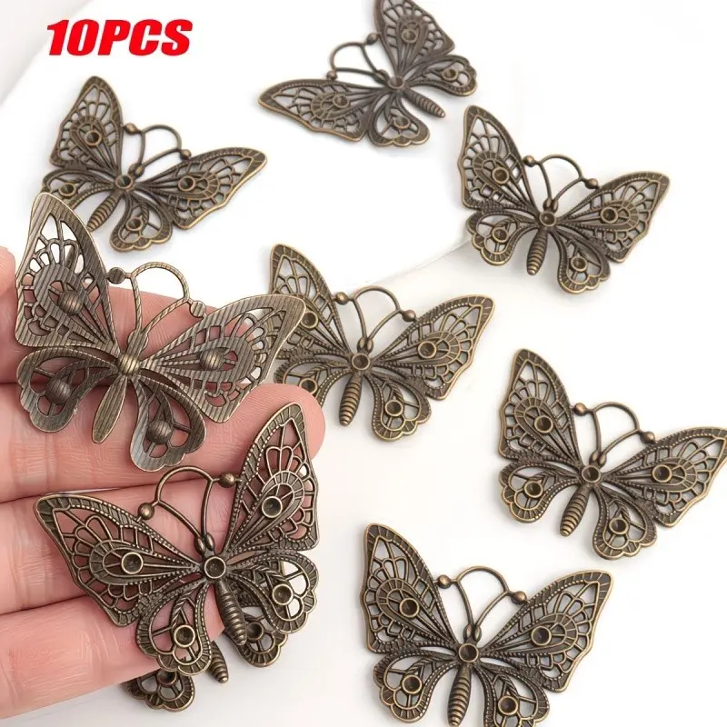 10-Pack Vintage Butterfly Charms, Hollow Zinc Alloy DIY Jewelry Craft Supplies, Keychain and Backpack Pendant Accessories, Decorative Charm Gift