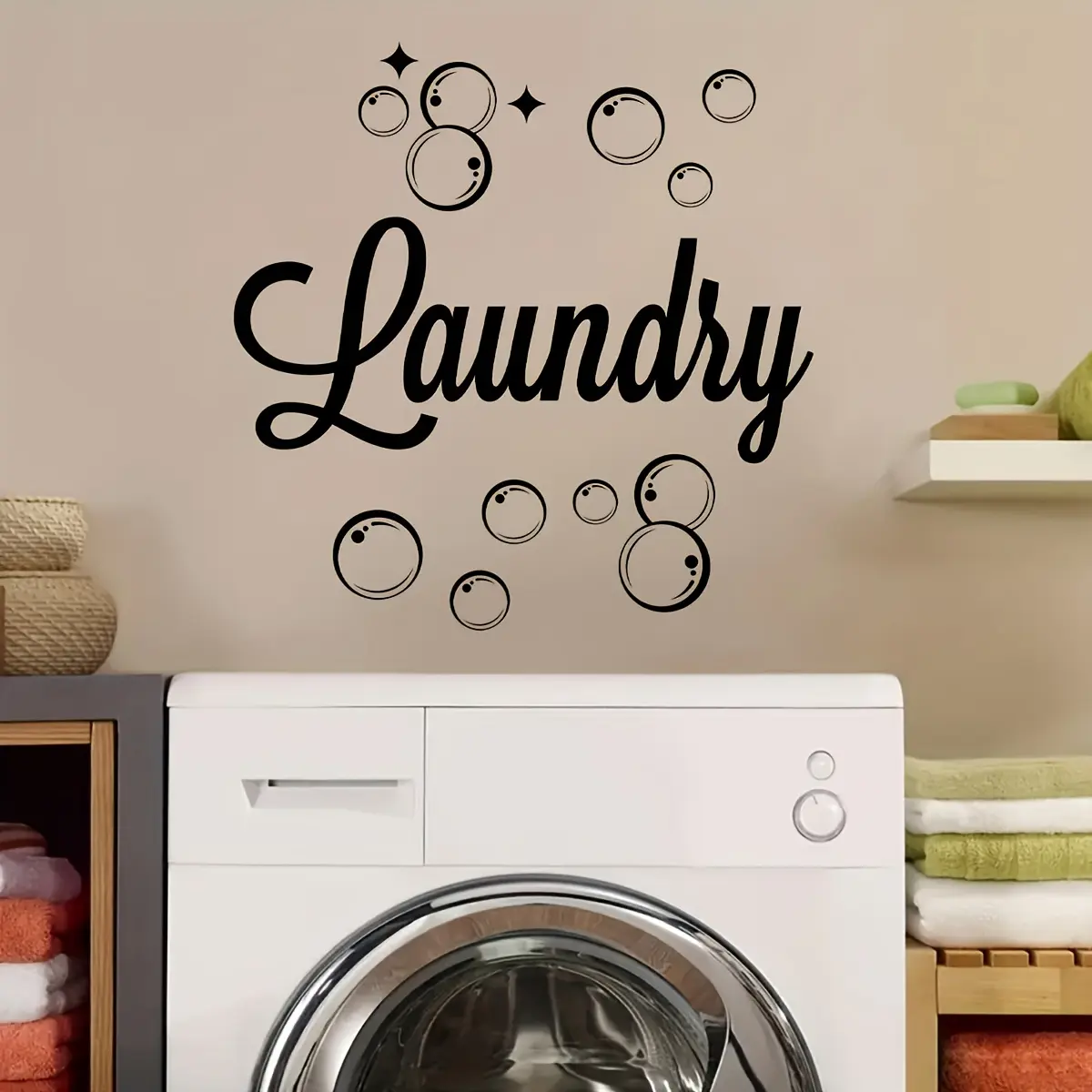 1Pc Laundry Room English Letter Wall Stickers, Decorative Wall Sticker, Wall Decal, add fun stickers to the laundry space to create an atmosphere for household chores. Use letters and bubble elements to add warmth, and detachable wall stickers