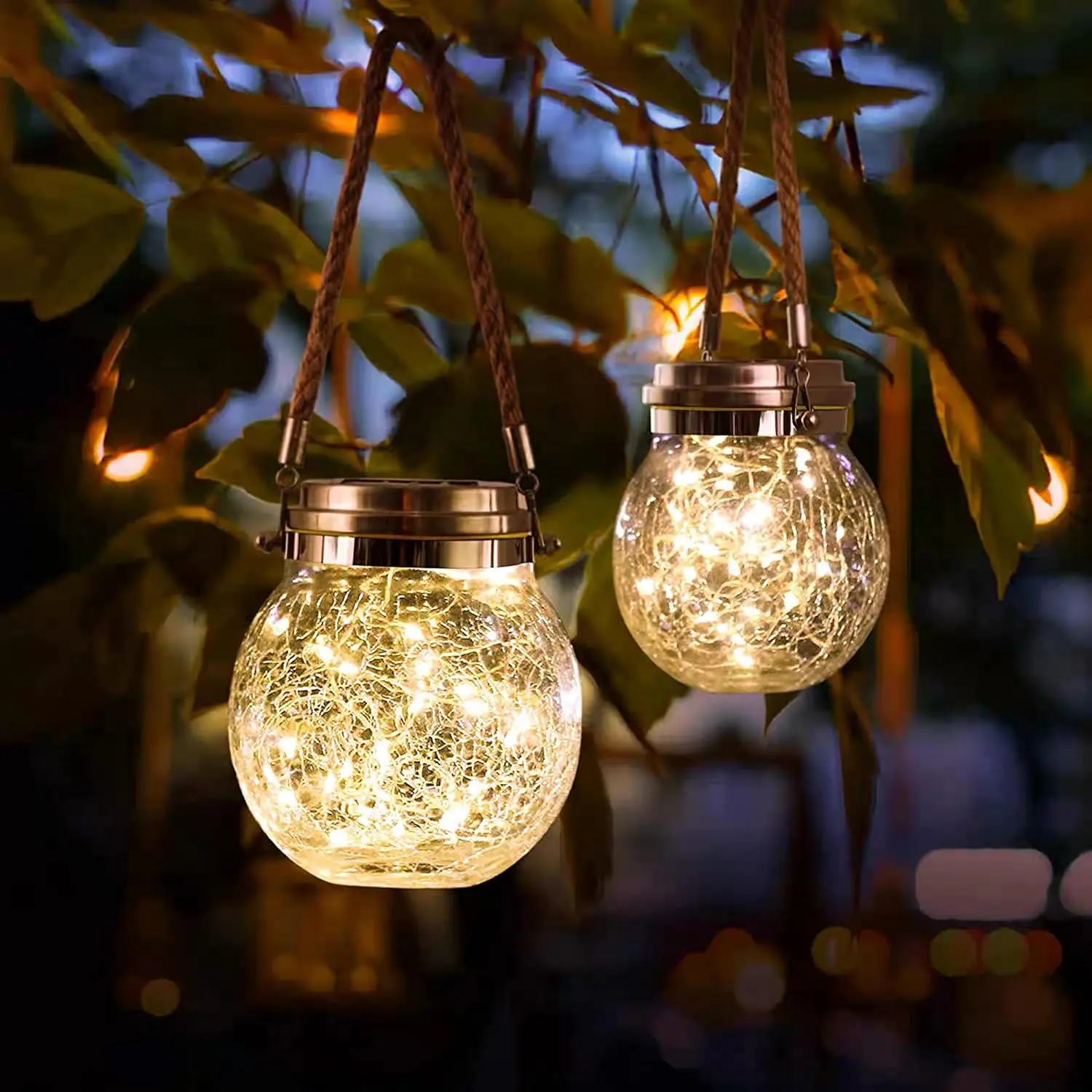 2 Pack Solar Lantern Crackle Glass Ball,  Warm LED  Solar Lights Outdoor Garden  Decorative Easter Solar Lantern for Yard Tree, Garden Pathway Fence Lawn Backyard.