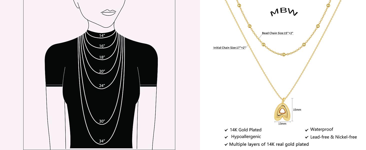 Tewiky Layered Bubble Letter Necklace For Women Balloon Initial Necklaces Personalized A-Z Alphabet Pendant Cute Name Choker Necklace Women Teen Girls Charm Jewelry For Blackfriday Christmas