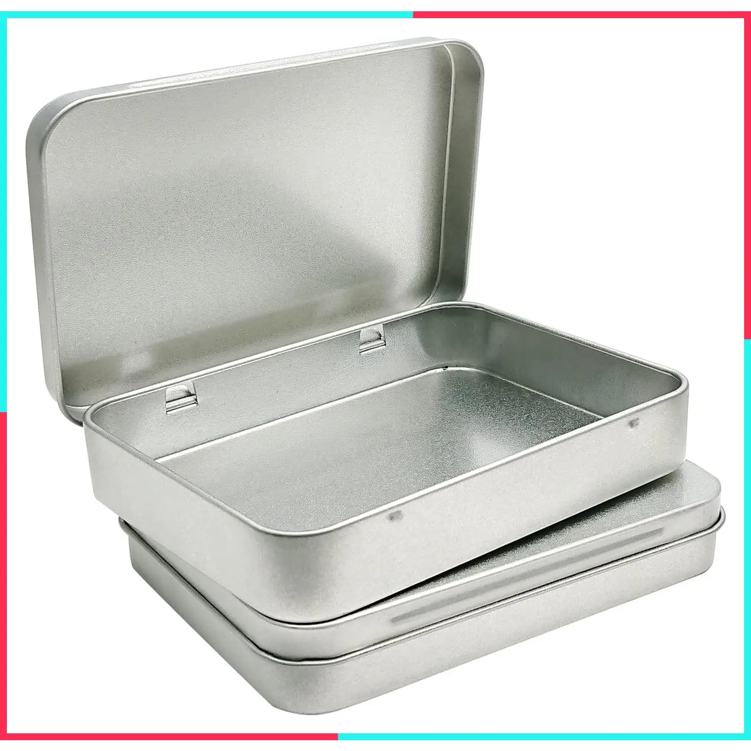 6 Pcs Hinged Metal Tin Storage Containers, Silver 4.5x3.3 inch