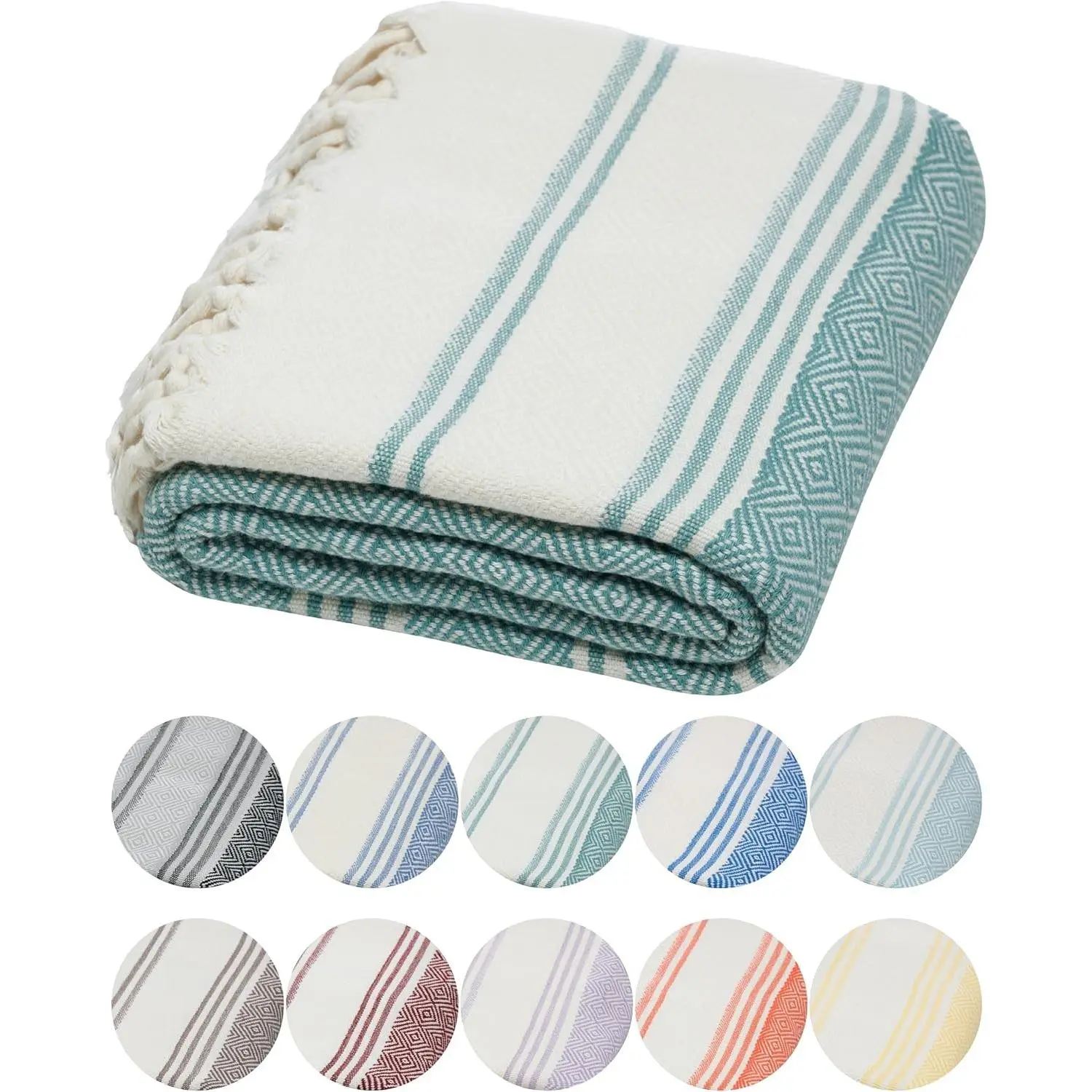 Organic Diamond Turkish Bath & Beach Towel | 100% Oeko-TEX Certified Cotton, Ultra-Soft, Quick-Dry, Lightweight, Compact & Oversized Luxury Peshtemal Towel, Prewashed, 71"x36", Sage Green