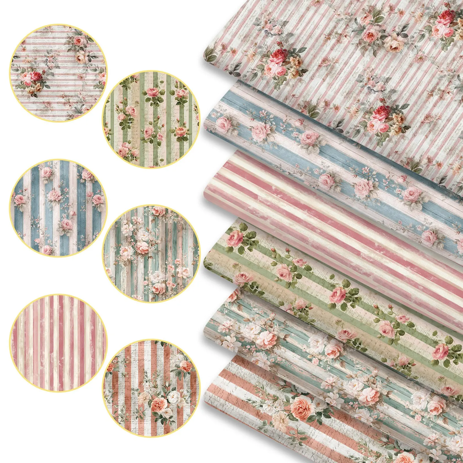 6pcs Vintage Distressed Print Casual Fabric Bundles, 45cm*50cm/17.72in*19.69in Retro Fabric Squares for Quilting, Patchwork Sewing Material for Bedding, Tablecloth, Bags, Masks, Hats, Headbands, Pillowcases