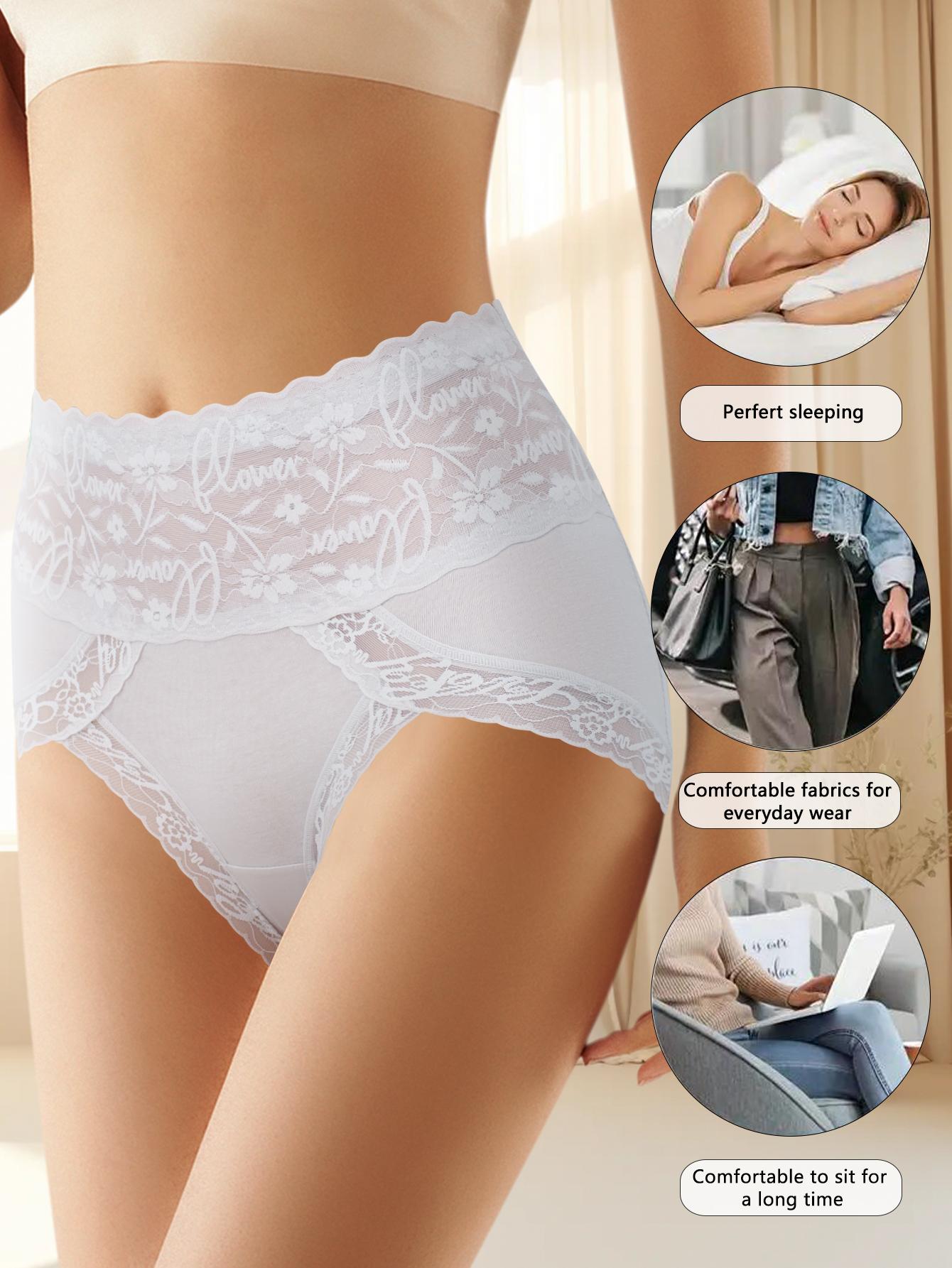 QUASTI 8PCS High-Waisted Lace Seamless Printed Briefs for Women, Breathable Soft Stretch Panties, High Elasticity Full Coverage Underwear, Fashionable Elegant Comfortable Everyday Lingerie Set for Ladies and Girls, S-XXL SpringStatements