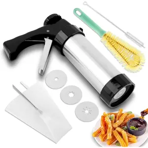 Churro Maker Kit,Hollow Churro Machine,with 3 Disc, Piping Bag, Cleaning Brush(Sikver+Black)
