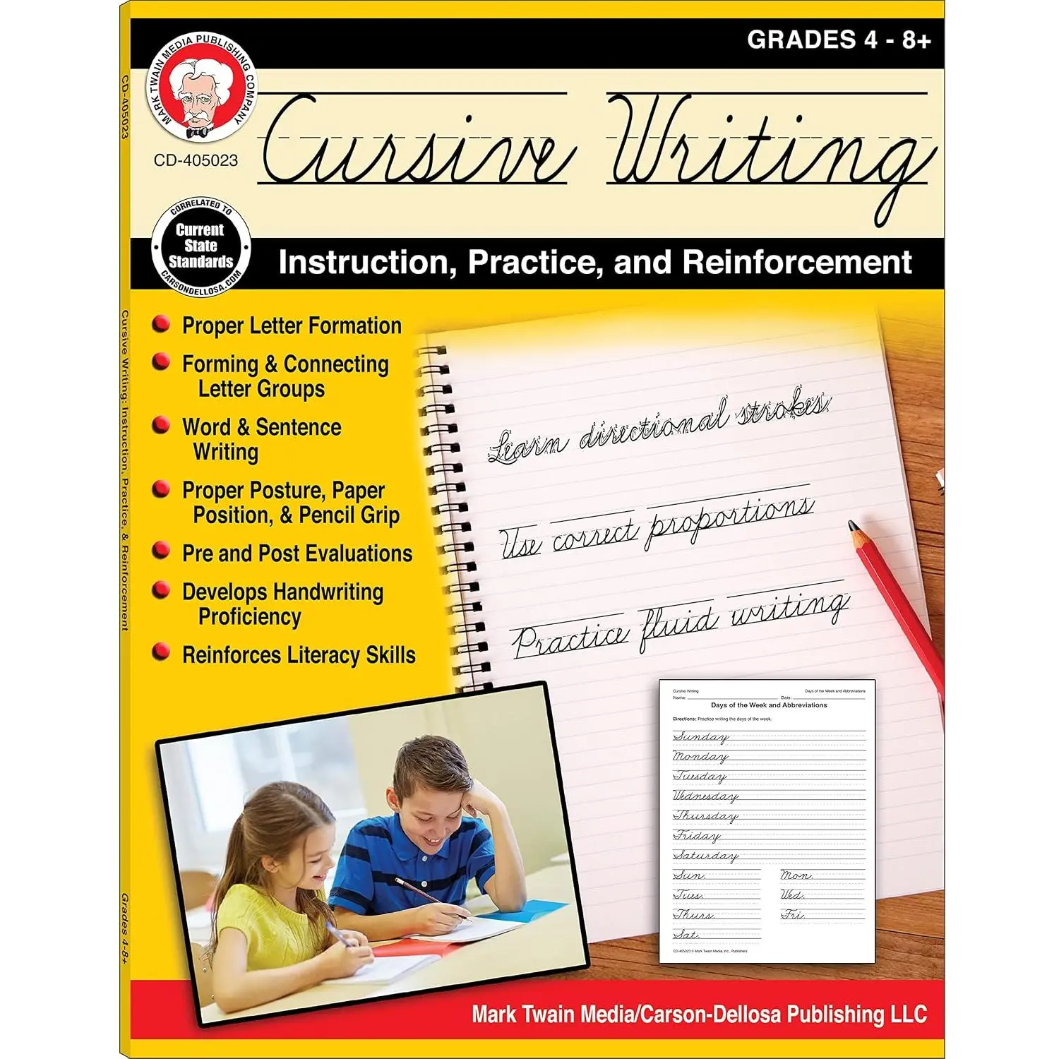 Mark Twain Cursive Writing Book, Letter Formation, Sight Words, Sentence Building Skill, and  Handwriting Practice for , 4th Grade Workbook and Up - Paperback