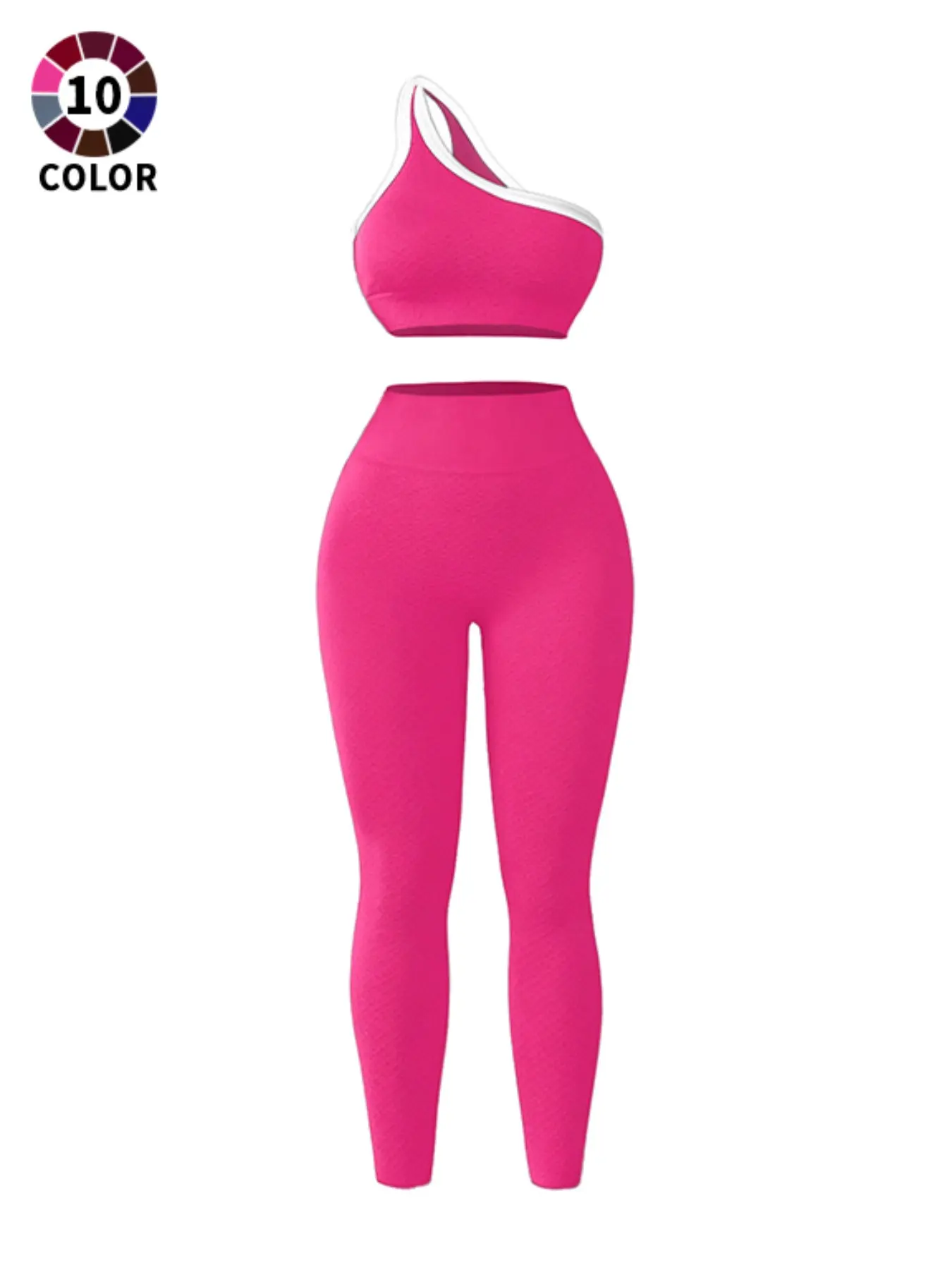 Seamless Knit Colorblock Women's Sportswear Set, Outerwear One-Shoulder Bra Yoga Pants, Outdoor Fashion Casual, All Seasons, Seamless Yoga Outfits