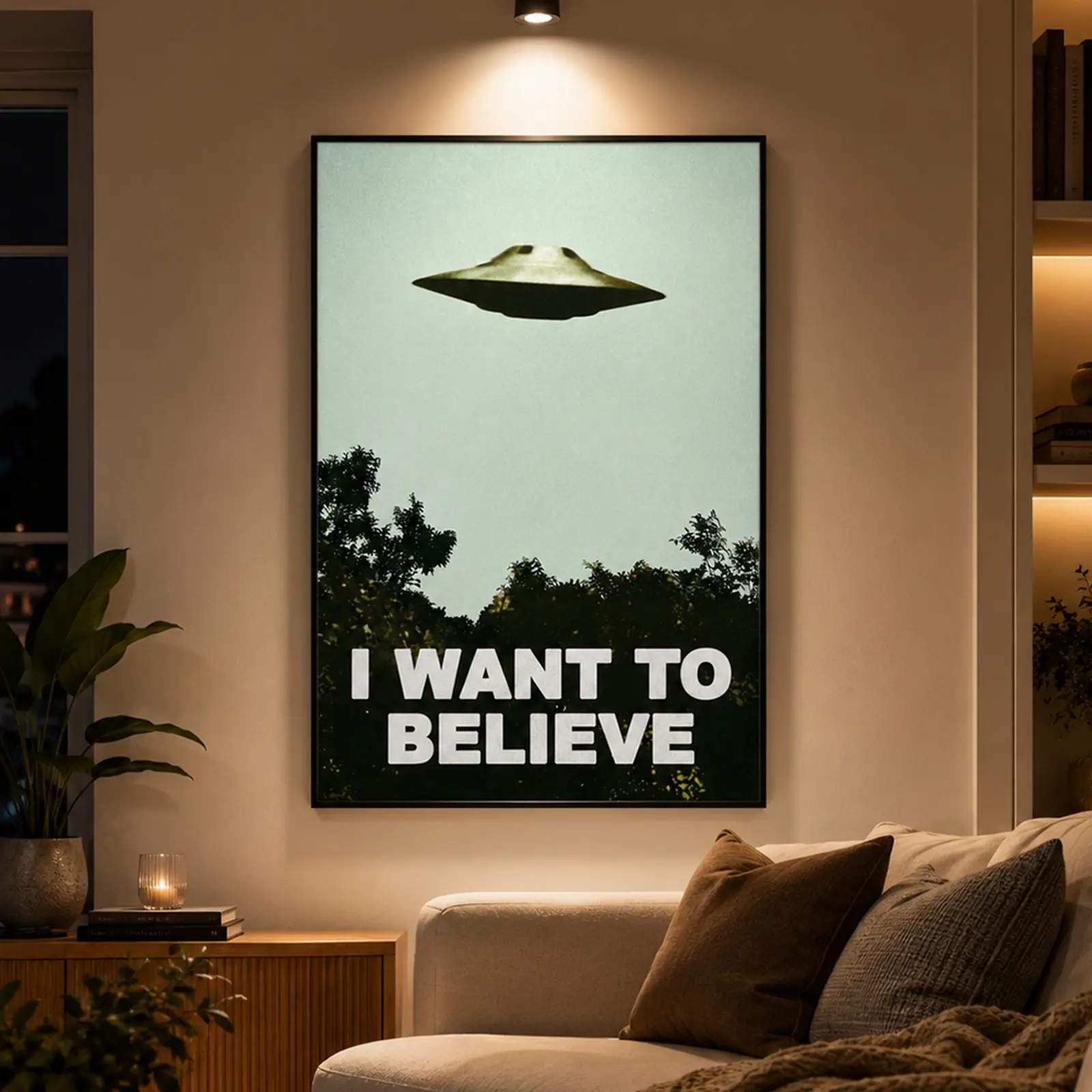 Laminated I Want to Believe Poster, 90s Room Decor, UFO Alien Sci-Fi Fantasy Horror Wall Art, Dry-Erase Poster, Vintage Aesthetic Bedroom Decor, Space Lover Gift, Retro Sci-Fi Print, Paranormal Wall Decor