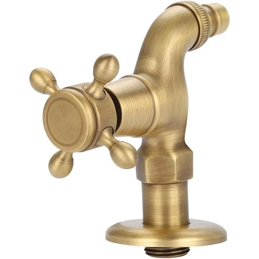 Vintage Brass Wall Mounted Single Handle Faucet, G1/2 Connection Tap for Washing Machine, Bathroom, Garden, Laundry Room