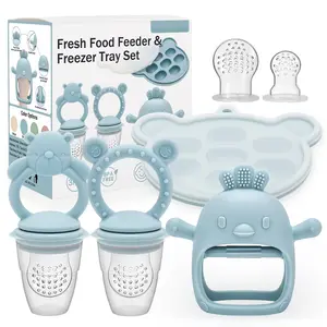 Baby Silicone Fruit Food Feeder Pacifier & Breastmilk Popsicle Freezer Molds,BPA Free Baby Food Storage Containers Frozen Ice Tray  Baby Feeding Safely, Infant Fruit Teething Toy (Blue)