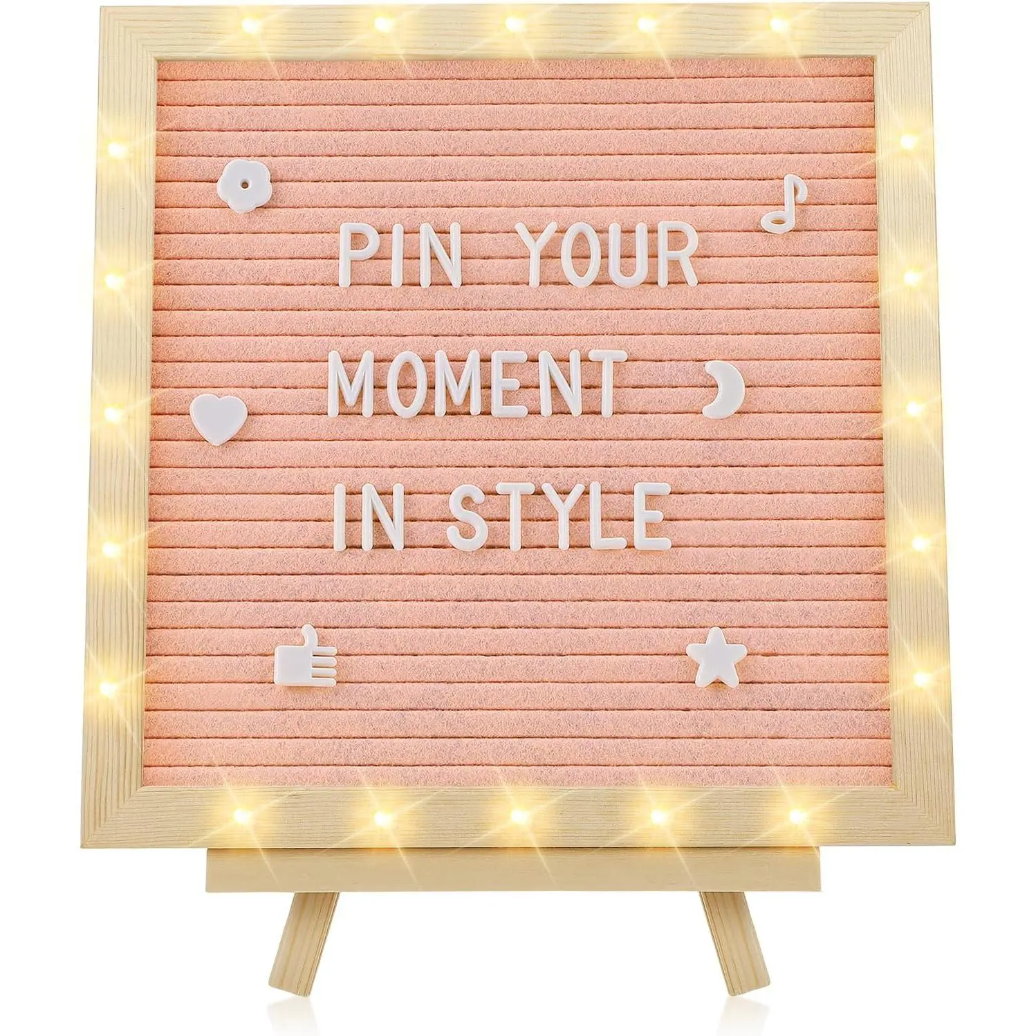 Felt Letter Board with LED Lights - 10 ×10" Custom Message Board with Changeable Letters & Stand,  of School Sign/Graduation// Announcement/Wedding/Classroom Decor,