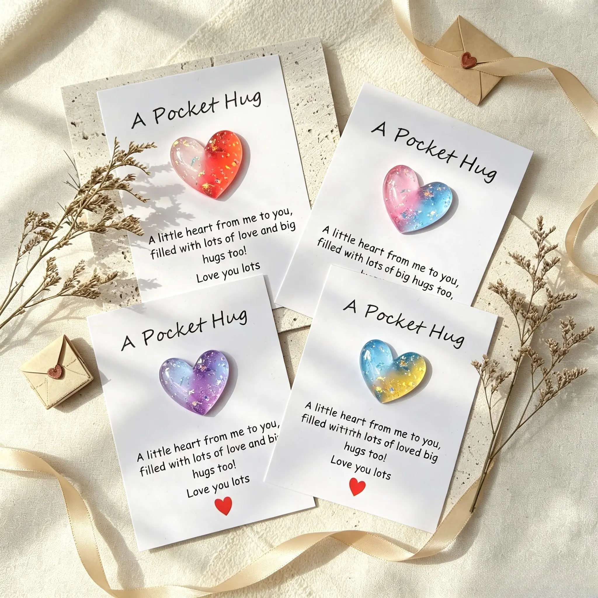 Heart Shaped Pocket Hug Card, Encouragement & Inspirational Greeting Card with Cute Resin Heart Decoration