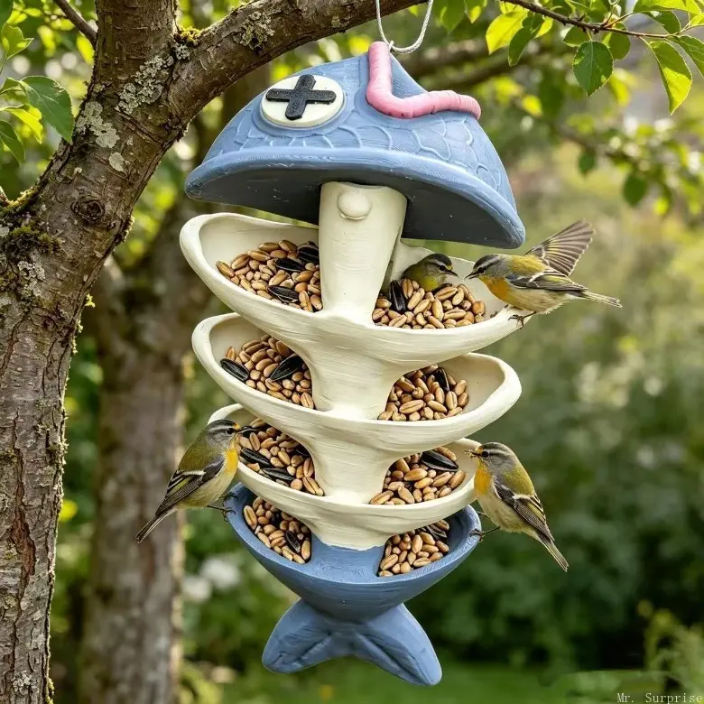 Novelty Fish Bone-Shaped Polyresin Hanging Bird Feeder - Lightweight Suspended Hummingbird Feeder, Garden Ornament, Wild Bird Feed Container for Yard Patio, Hanging Feeder