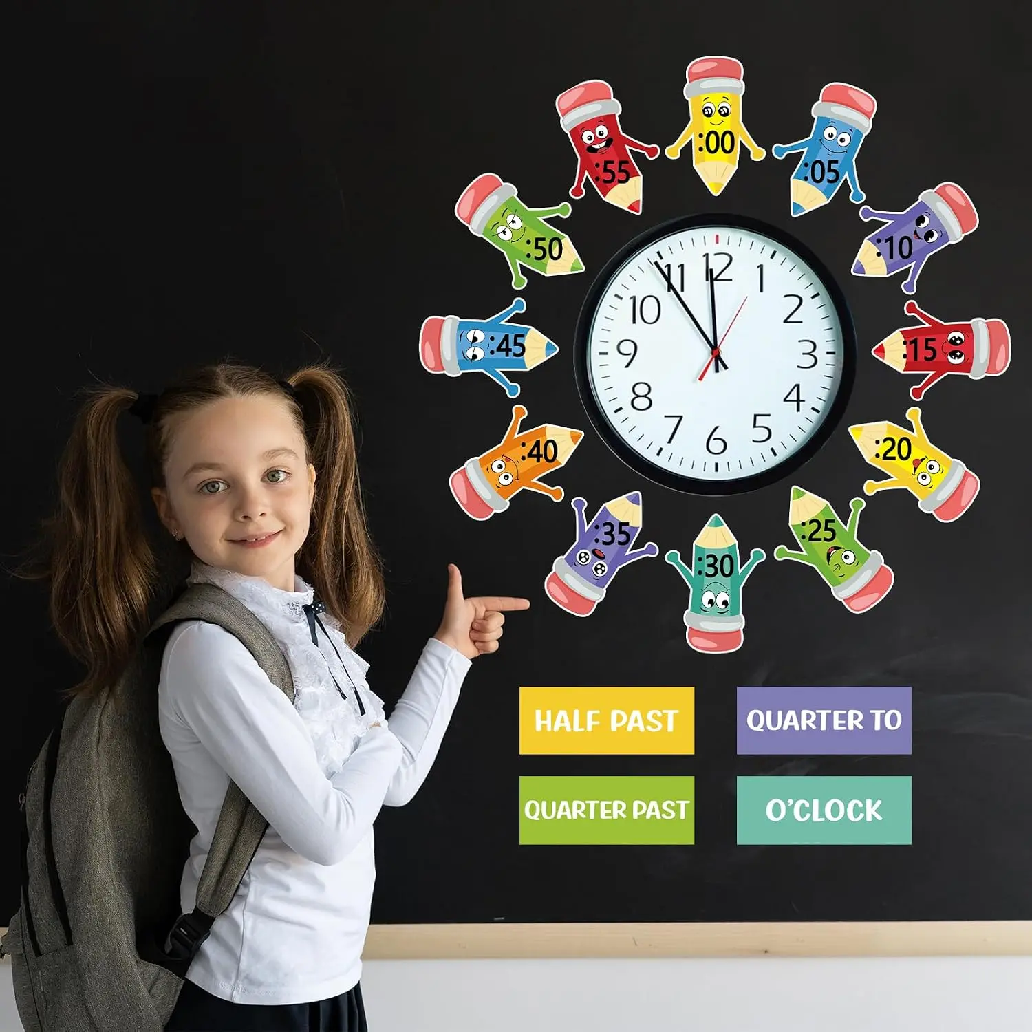 Clock Numbers Bulletin Board Kits,Pencil Telling Time Teaching Clock for  Labels, Learning to Tell Time Cutouts for Elementary Math Classroom  Haves (Pencil)