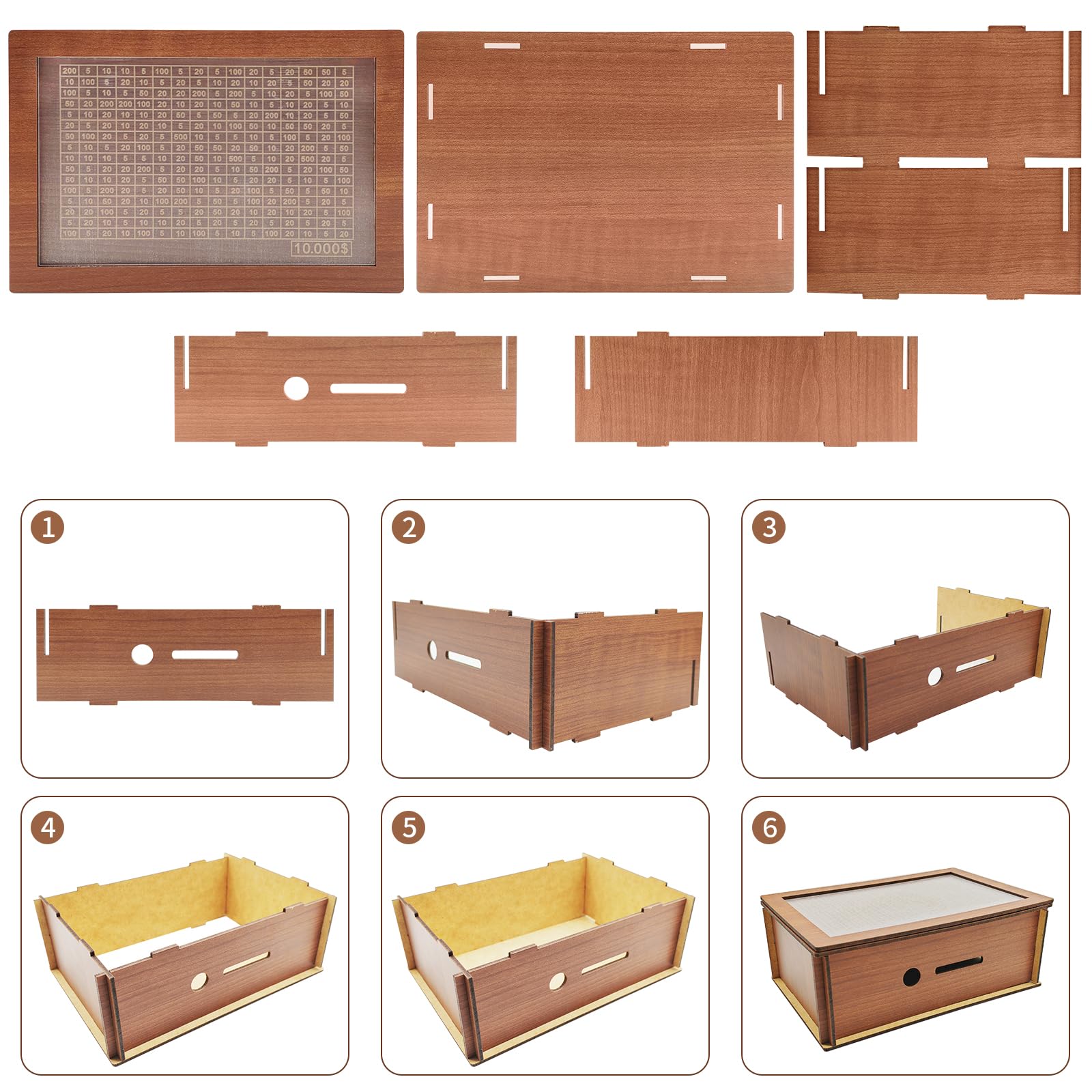 Cash Vault Wooden Savings Box, 2026 New Savings Challenge Box, Wooden Money Saving Box Money Box with Counter, Money Saver with Money 10000 Savings Target and Numbers