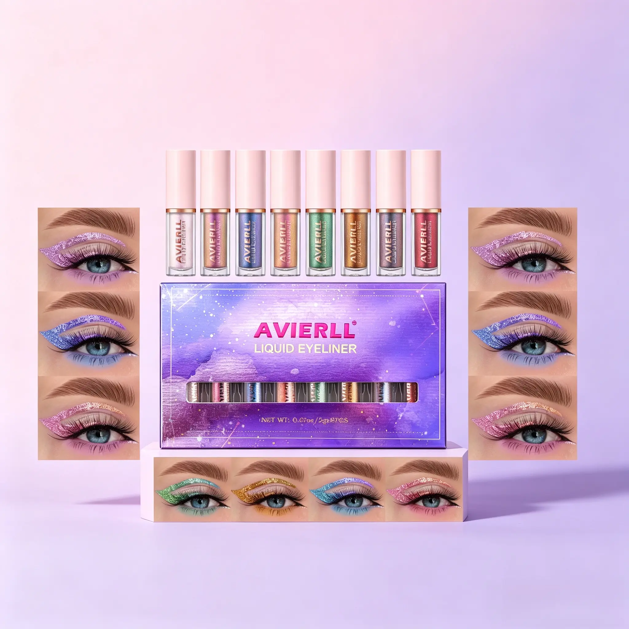 Pearl Color Eyeliner Liquid Pen - 8-color Complete Set with Diamond-Shaped Sparkles that Don't Powder Off. Great for Beginners, Easy to Apply. Ideal for Creating Cut-Out Eye Makeup, Sparkling Bulging Eyes, and Colorful Upward-Looking Eyeliner.