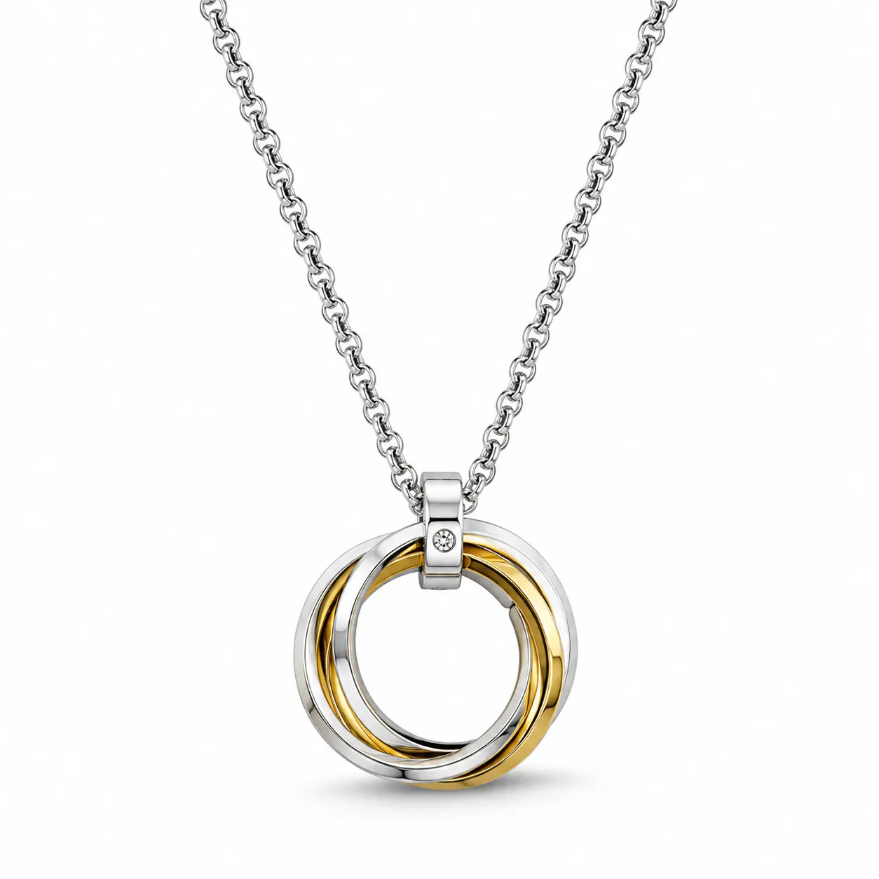 Men Three Ring Necklace Long Pendant Niche Hip Hop Style Titanium Steel Geometric Curb Chain Electroplating Trendy Fashion Simple High End Cool