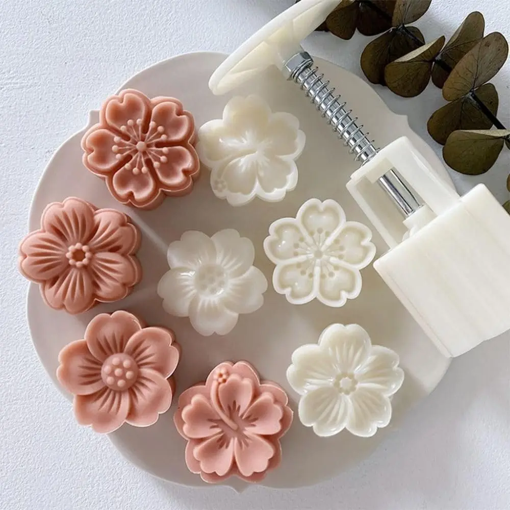 White Mold with 6 Petals 30g Mooncake Mould Hand Press Cookie , Cherry Blossom Flower , Mid-Autumn Festival Pastry Tool Pie Making, Cookie  Baking Tools and Accessories