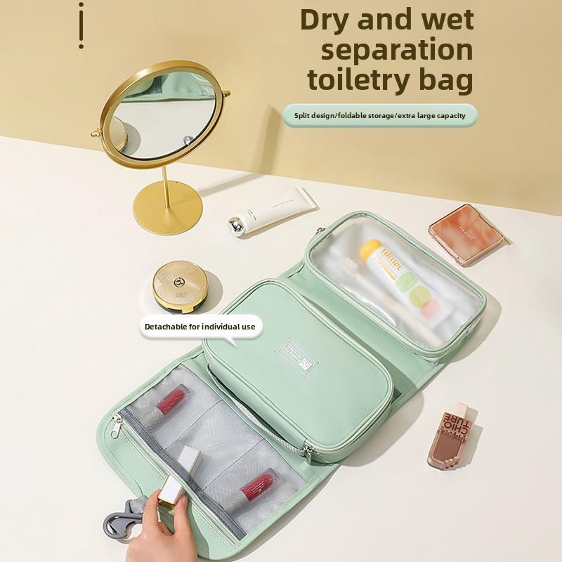 Large Capacity Travel Toiletry Organizer Detachable Hook Waterproof Cosmetic Bag Wet Dry Separation Foldable Storage Pouch for Travel