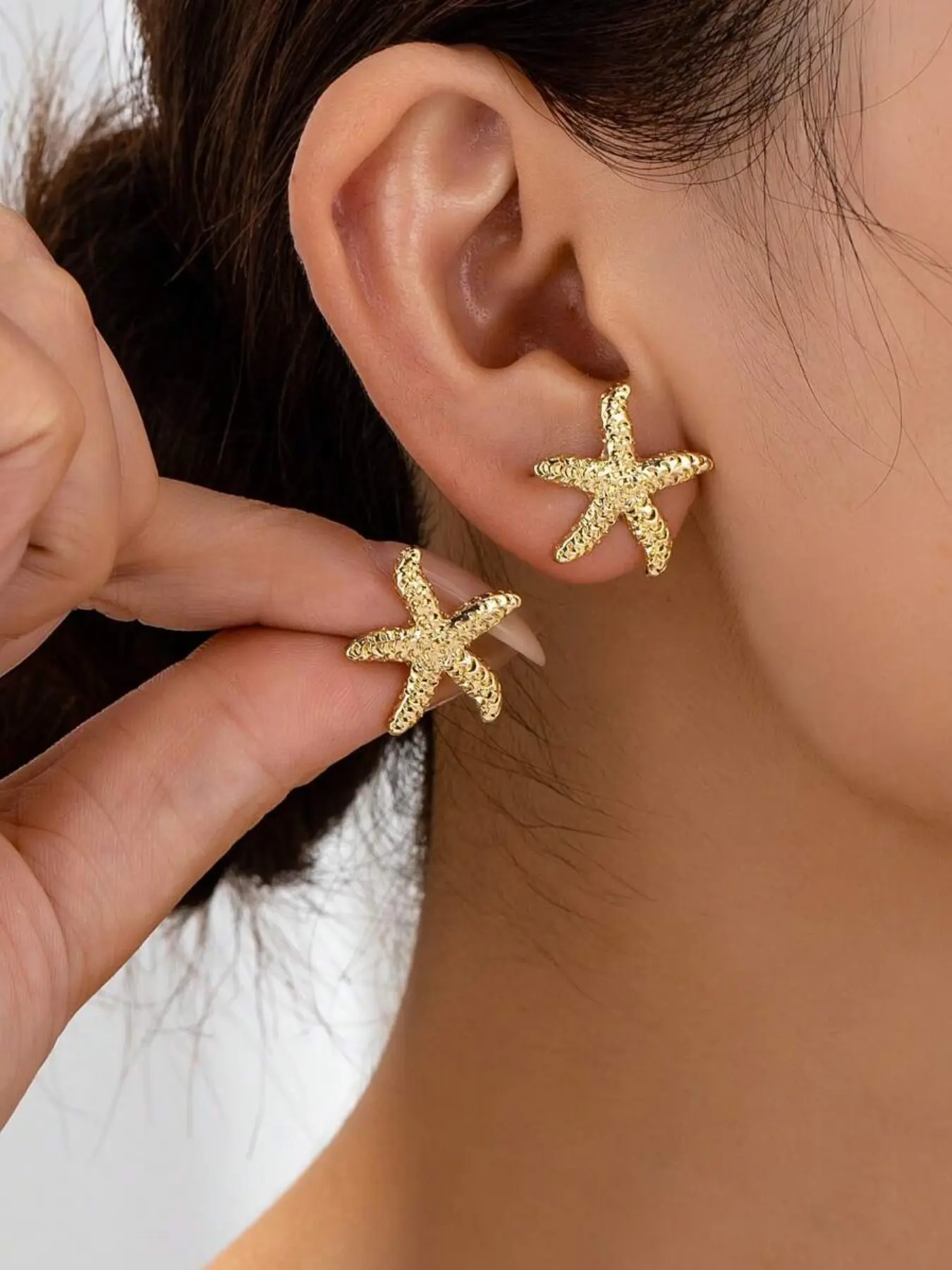 Cool and Trendy Starfish Earrings for Women, Simple and Unique Stud Earrings, Boho Style, All Seasons, Plated with Precious Metal