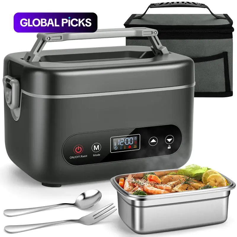 1.2L Leak-proof and BPA-free Cordless Electric Lunch Box, 20000mAh Rechargeable Portable Food Warmer with 5-sided Heating, Auto Temp Control