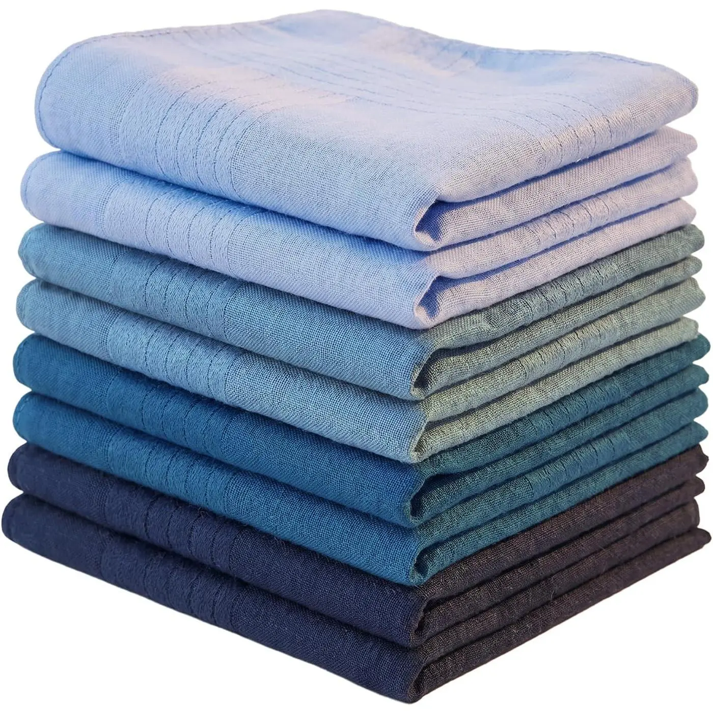 Elegant Male Pocket Squares 8-Pack, High-Quality Plain Solid Cotton in Blue Shades for Formal Wear and Everyday Use, High Absorbency and Machine Washable, Handkerchief, Highly Absorbent, Plain Fabric Handkerchiefs, No