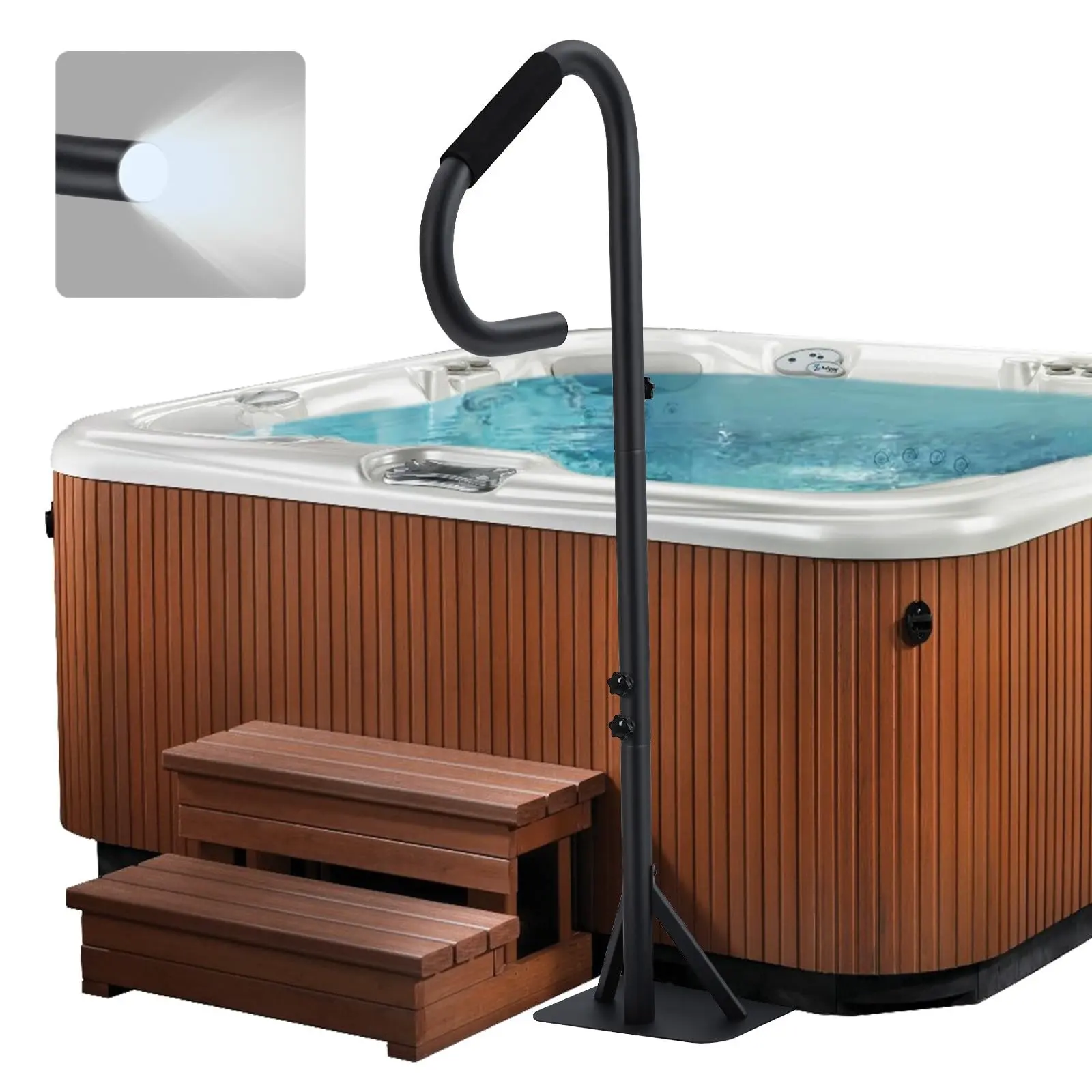 GAOMON Hot Tub Handrail with LED Light, 360° Rotatable Spa Side Handrail with 35"～57" -Under Base and Non-Slip Grip for Indoor & Outdoor