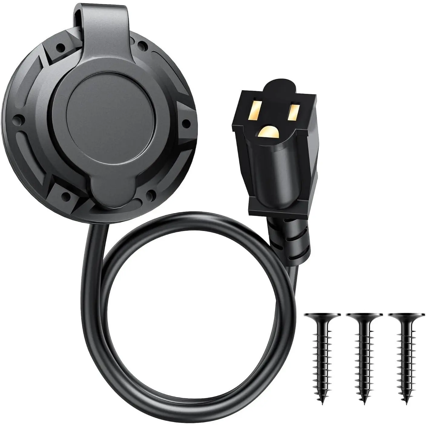 20A 125V AC Heavy-Duty Waterproof Shore Power Inlet Socket, 12AWG Port Plug with 16" Extension Cord & Integrated Receptacle Box, Outdoor Marine-RV Electrical Power Receptacle