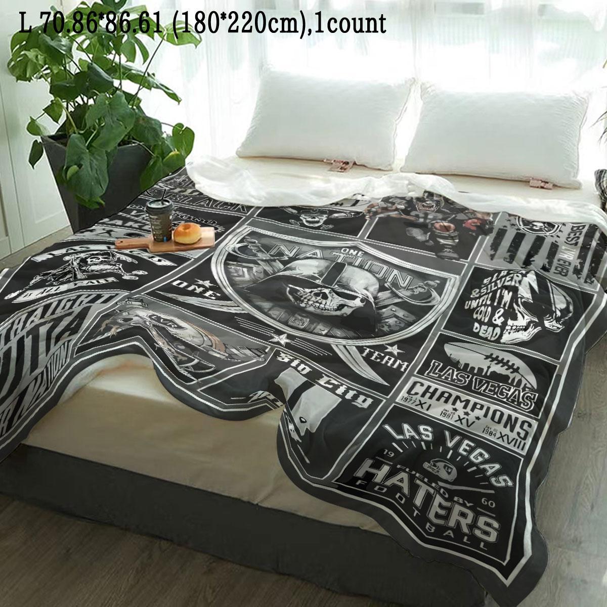 Oakland Raiders Pattern Slogan Print Blanket, Soft Comfortable Throw Blanket, Warm Napping Blanket for Home Office Travel Camping