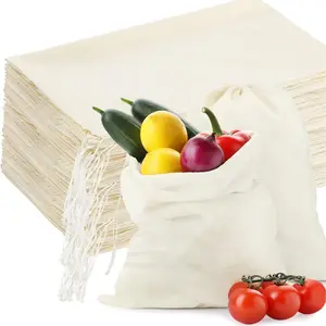 50 Pcs 12 x 15 Inches Cotton Bags with Drawstring Large Reusable Produce Bags Linen Empty Storage Pouches Canvas Fabric Sachet for Bread Food Storage
