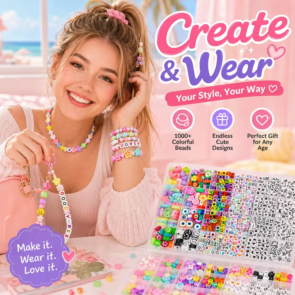 920 Pieces Multi-Color Clay Bead Bracelet Necklace Kit, Friendship Bracelet Set with Letter Beads, DIY Jewelry Making Gift for Teenagers